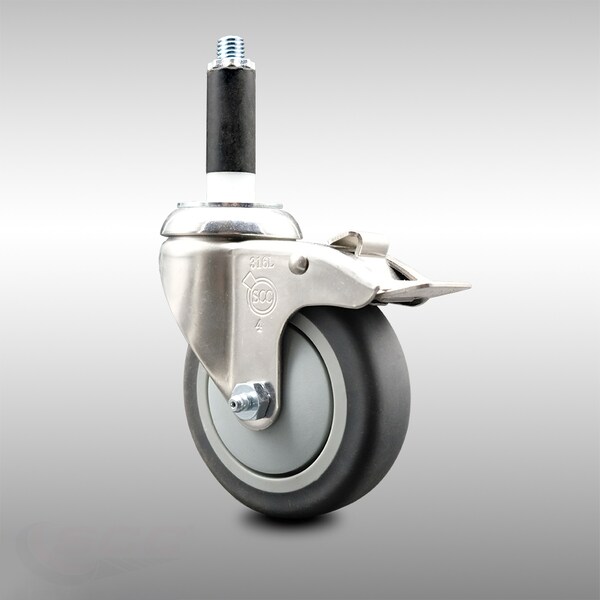 Service Caster 4 Inch 316SS Thermoplastic Rubber Swivel 7/8 Inch Stem Caster Lock Brake SCC SCC-SS316TTLEX20S414-TPRB-78 - main